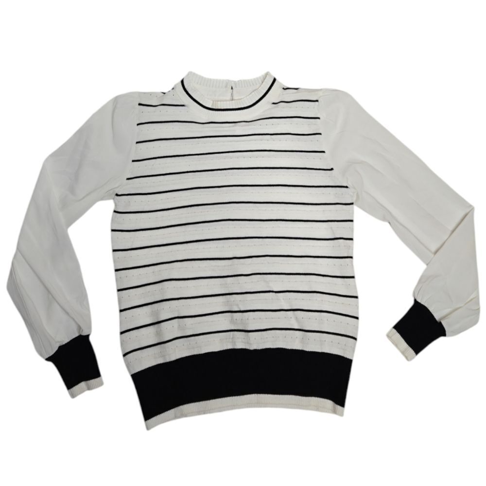 SIONI‎ Milano striped high neck ruffle lightweight sweater S